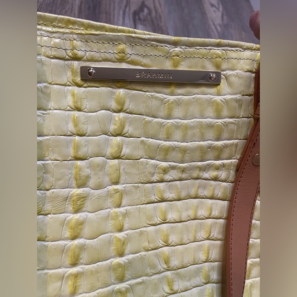 Brahmin Medium Arno Tote Limelight Ivory Brown La Scala Tri-Texture Leather Bag - Picture 10 of 16